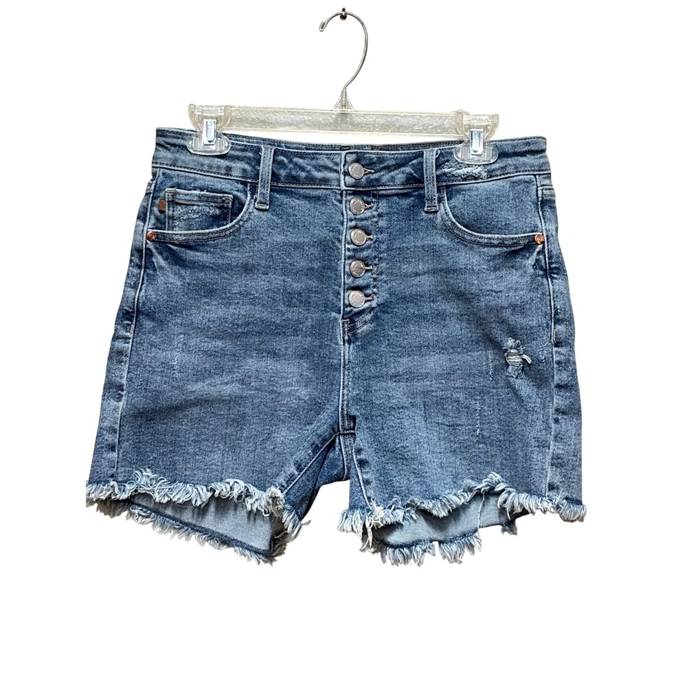 Judy Blue High Waisted Button Fly Distressed Denim Shorts Medium Wash Size L
